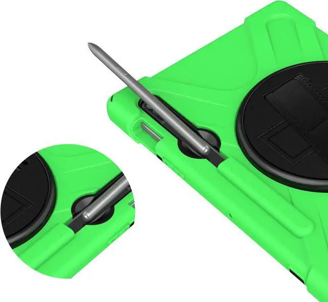 Alt view image 7 of 7 - Galaxy Tab S7 Plus 12.4 Case Shockproof Heavy Duty Durable Dual-Layer Cover Kickstand Handstrap Shoulderstrap Sling for Samsung Galaxy Tab S7+ 2020 SM-T970 (Shield Green)