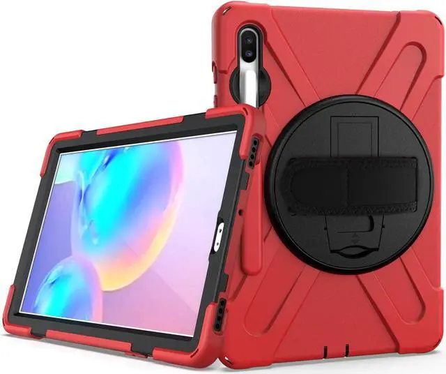 Alt view image 3 of 7 - Galaxy Tab S7 Plus 12.4 Case Shockproof Heavy Duty Durable Dual-Layer Cover Kickstand Handstrap Shoulderstrap Sling for Samsung Galaxy Tab S7+ 2020 SM-T970 (Shield Red)