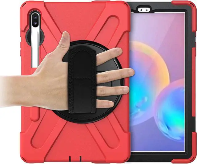 Alt view image 5 of 7 - Galaxy Tab S7 Plus 12.4 Case Shockproof Heavy Duty Durable Dual-Layer Cover Kickstand Handstrap Shoulderstrap Sling for Samsung Galaxy Tab S7+ 2020 SM-T970 (Shield Red)