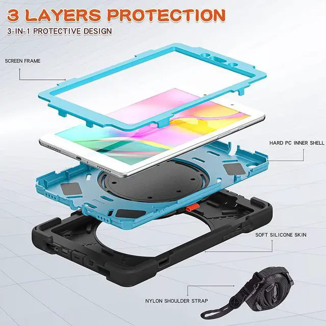 Alt view image 3 of 7 - Premium Galaxy Tab A 8.0 (2019) Ring Handle Case, Shockproof Heavy Duty Protection Case for Samsung Galaxy Tab A 8.0 T290/T295 (Black/Light Blue)