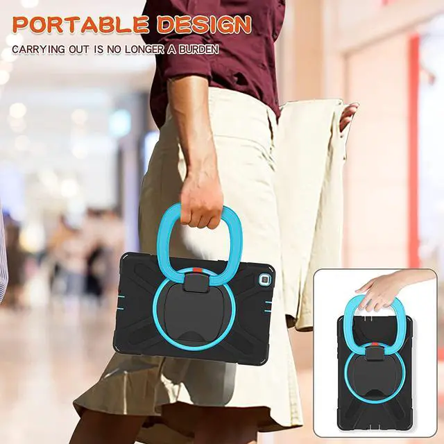 Alt view image 6 of 7 - Premium Galaxy Tab A 8.0 (2019) Ring Handle Case, Shockproof Heavy Duty Protection Case for Samsung Galaxy Tab A 8.0 T290/T295 (Black/Light Blue)