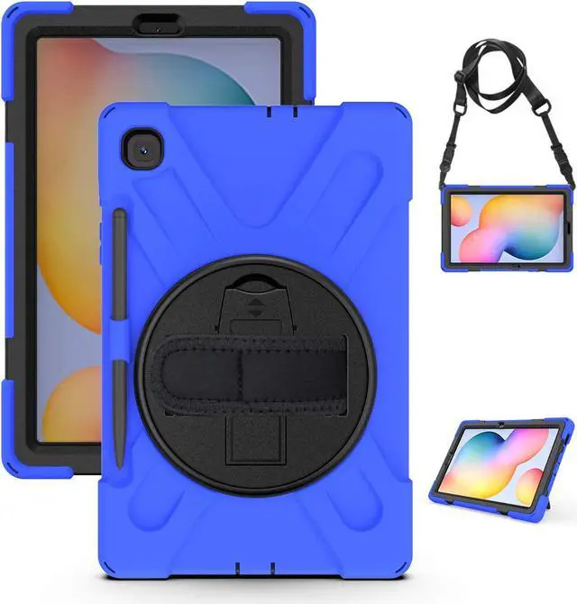 Alt view image 7 of 7 - Galaxy Tab S6 Lite 10.4 2020 P610/P615, Heavy Duty Shockproof Durable Case Stand Carrying Shoulder Strap Sling for Samsung Galaxy Tab S6 Lite 10.4 SM-P610/SM-P615 2020 (Shield Dark Blue)