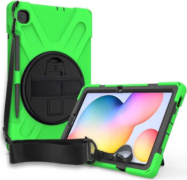 Alt view image 2 of 7 - Galaxy Tab S6 Lite 10.4 2020 P610/P615, Heavy Duty Shockproof Durable Case Stand Carrying Shoulder Strap Sling for Samsung Galaxy Tab S6 Lite 10.4 SM-P610/SM-P615 2020 (Shield Green)
