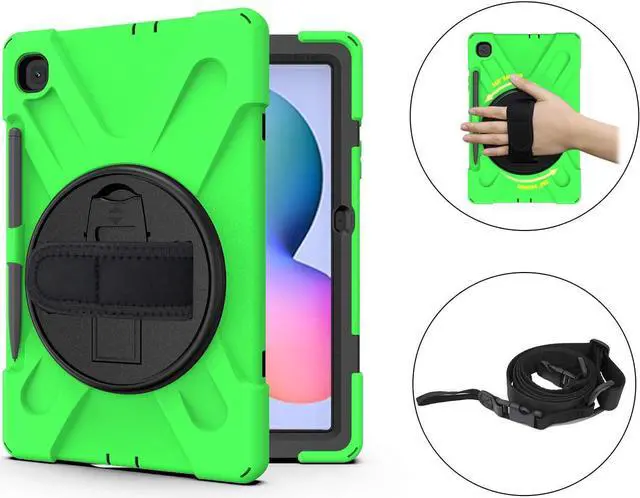 Alt view image 5 of 7 - Galaxy Tab S6 Lite 10.4 2020 P610/P615, Heavy Duty Shockproof Durable Case Stand Carrying Shoulder Strap Sling for Samsung Galaxy Tab S6 Lite 10.4 SM-P610/SM-P615 2020 (Shield Green)
