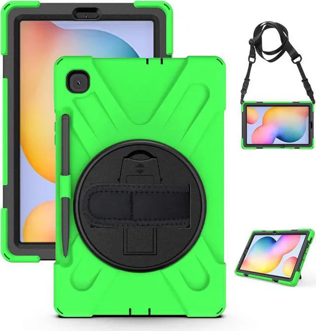Alt view image 7 of 7 - Galaxy Tab S6 Lite 10.4 2020 P610/P615, Heavy Duty Shockproof Durable Case Stand Carrying Shoulder Strap Sling for Samsung Galaxy Tab S6 Lite 10.4 SM-P610/SM-P615 2020 (Shield Green)