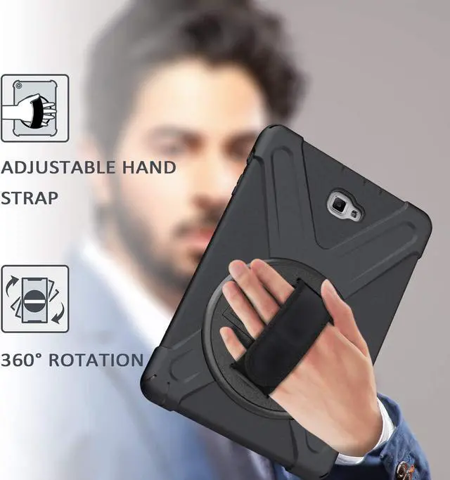 Alt view image 6 of 7 - Galaxy Tab A 10.1 Inch Case by Heavy Duty Shield Rotating Palmstrap Kickstand Shoulder Strap Tempered Glass Screen Protector for Samsung Galaxy Tab A 10.1 P580 SM-P580 (Black)
