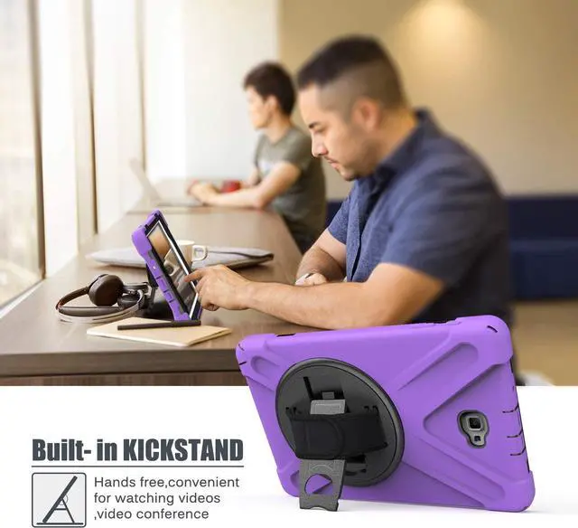 Alt view image 6 of 7 - Galaxy Tab A 10.1 Inch Case by Heavy Duty Shield Rotating Palmstrap Kickstand Shoulder Strap Tempered Glass Screen Protector for Samsung Galaxy Tab A 10.1 P580 SM-P580 (Purple)