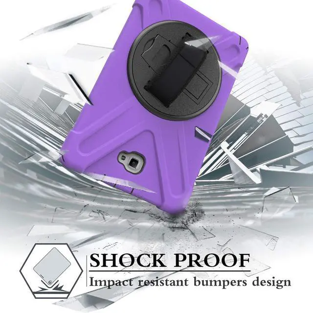 Alt view image 5 of 7 - Galaxy Tab A 10.1 Inch Case by Heavy Duty Shield Rotating Palmstrap Kickstand Shoulder Strap Tempered Glass Screen Protector for Samsung Galaxy Tab A 10.1 P580 SM-P580 (Purple)