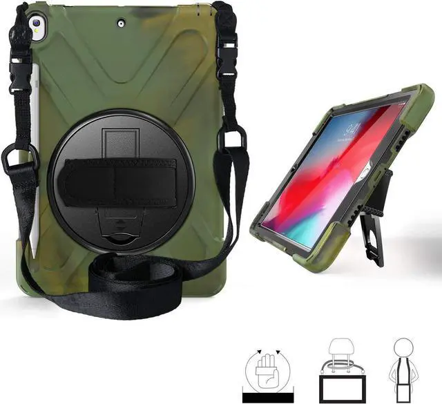Main image of Shockproof Case Full-Body Heavy Duty Cover Stand with Shatterproof Ceramic Screen Protector for Apple iPad Pro 10.5 / iPad Air 3rd Gen (Camouflage)