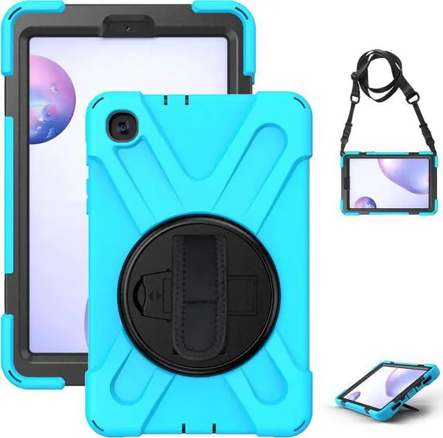 Alt view image 5 of 7 - Galaxy Tab A 8.4 Case, T307/T307U 2020, Heavy Duty Shockproof Durable Case, Stand, Handstrap, Carrying Strap Sling for Samsung Galaxy Tab A 8.4 SM-T307 SM-T307U SMT307 {Shield Light Blue