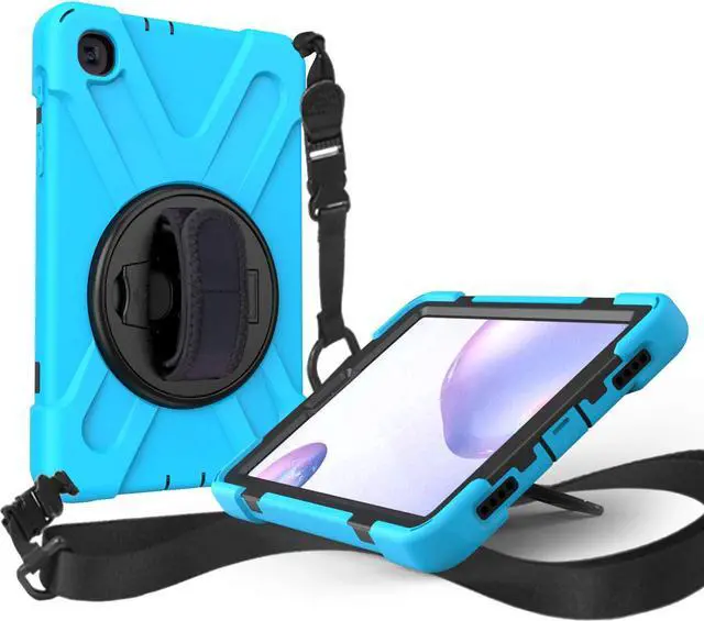 Alt view image 4 of 7 - Galaxy Tab A 8.4 Case, T307/T307U 2020, Heavy Duty Shockproof Durable Case, Stand, Handstrap, Carrying Strap Sling for Samsung Galaxy Tab A 8.4 SM-T307 SM-T307U SMT307 {Shield Light Blue