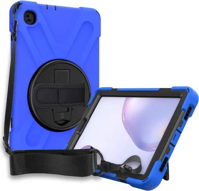 Alt view image 4 of 7 - Galaxy Tab A 8.4 Case, T307/T307U 2020, Heavy Duty Shockproof Durable Case, Stand, Handstrap, Carrying Strap Sling for Samsung Galaxy Tab A 8.4 SM-T307 SM-T307U SMT307 (Shield Blue)