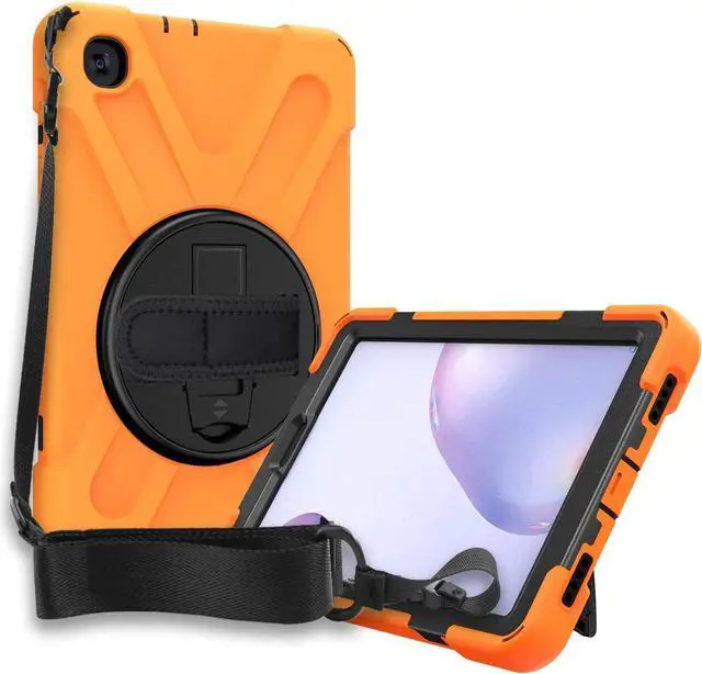 Alt view image 4 of 7 - Galaxy Tab A 8.4 Case, T307/T307U 2020, Heavy Duty Shockproof Durable Case, Stand, Handstrap, Carrying Strap Sling for Samsung Galaxy Tab A 8.4 SM-T307 SM-T307U SMT307 (Shield Orange)