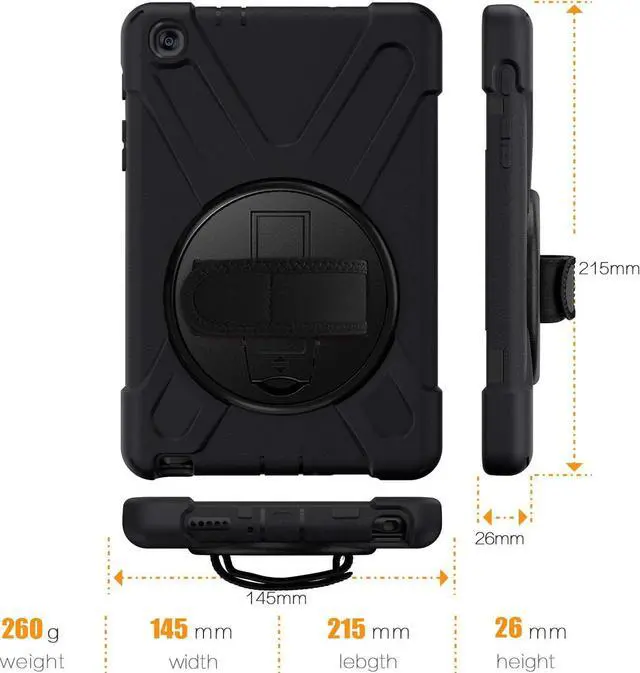 Alt view image 3 of 7 - Galaxy Tab A 8.0 P200 Case, Shockproof Heavy Duty Impact Drop Protection Stand Screen Protector Carrying Strap for Samsung Galaxy Tab A 8.0 2019 SM-P200 (Shield Black)