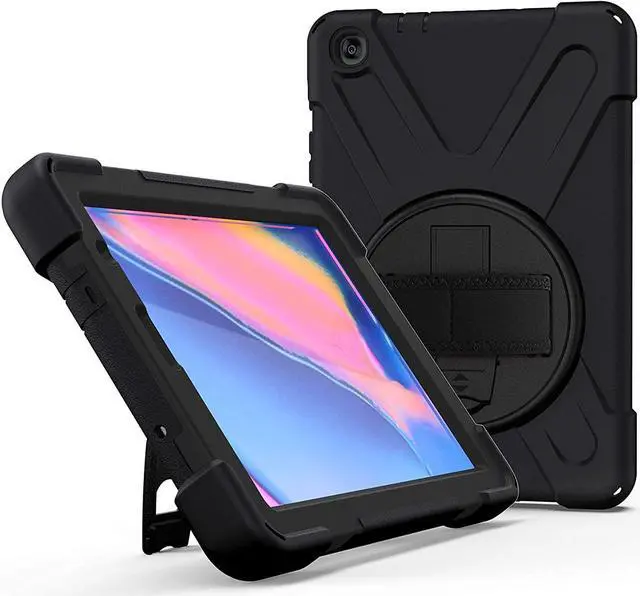 Alt view image 2 of 7 - Galaxy Tab A 8.0 P200 Case, Shockproof Heavy Duty Impact Drop Protection Stand Screen Protector Carrying Strap for Samsung Galaxy Tab A 8.0 2019 SM-P200 (Shield Black)