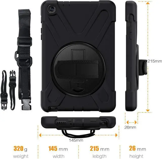 Alt view image 5 of 7 - Galaxy Tab A 8.0 P200 Case, Shockproof Heavy Duty Impact Drop Protection Stand Screen Protector Carrying Strap for Samsung Galaxy Tab A 8.0 2019 SM-P200 (Shield Black)
