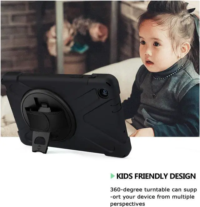 Alt view image 7 of 7 - Galaxy Tab A 8.0 P200 Case, Shockproof Heavy Duty Impact Drop Protection Stand Screen Protector Carrying Strap for Samsung Galaxy Tab A 8.0 2019 SM-P200 (Shield Black)