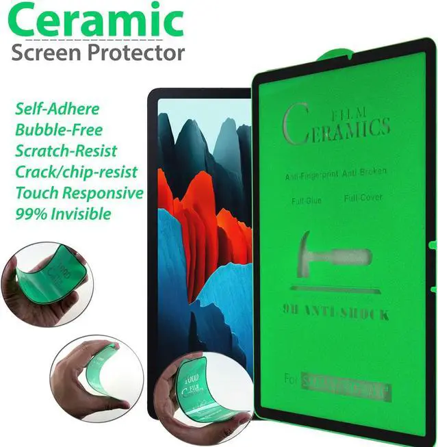 Alt view image 3 of 3 - Shockproof Case Full-Body Heavy Duty Cover Stand with Shatterproof Ceramic Screen Protector for Samsung Galaxy Tab S7 11.0 2020 SM-T870 (Blue)