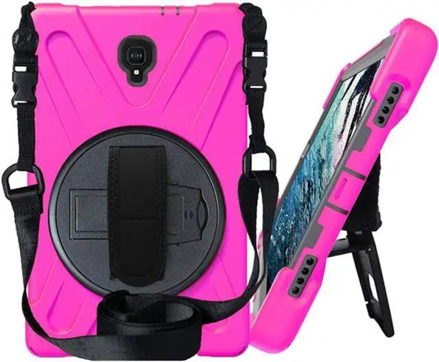 Main image of Galaxy Tab A 10.5 Case by Heavy Duty Shield Rotating Palmstrap Kickstand Shoulder Strap Tempered Glass Screen Protector Cover for Samsung Galaxy Tab A 10.5-inch T590 SM-T590 (Hot Pink)