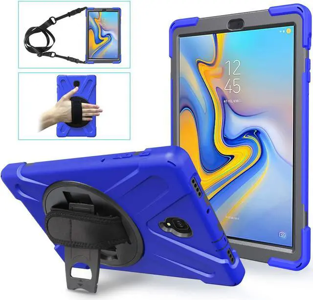 Alt view image 5 of 7 - Galaxy Tab A 10.5 Case by Heavy Duty Shield Rotating Palmstrap Kickstand Shoulder Strap Tempered Glass Screen Protector Cover for Samsung Galaxy Tab A 10.5-inch T590 SM-T590 (Blue)