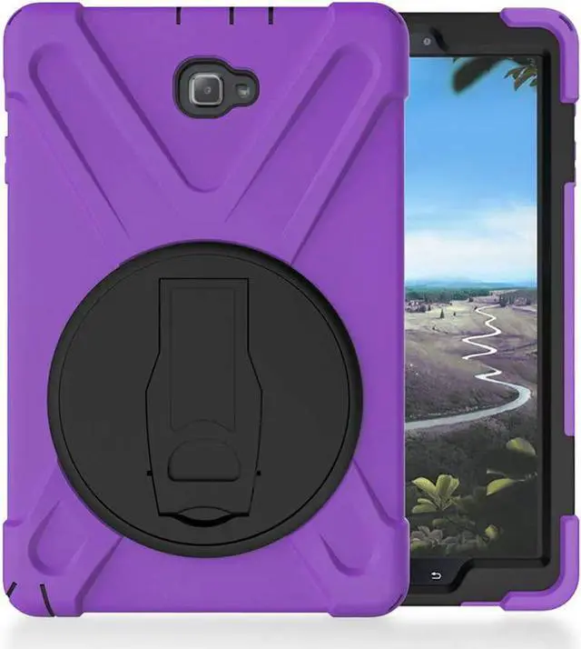 Alt view image 2 of 7 - Galaxy Tab A 10.1 Inch Case by Heavy Duty Shield Rotating Palmstrap Kickstand Shoulder Strap Tempered Glass Screen Protector for Samsung Galaxy Tab A 10.1 P580 SM-P580 (Purple)