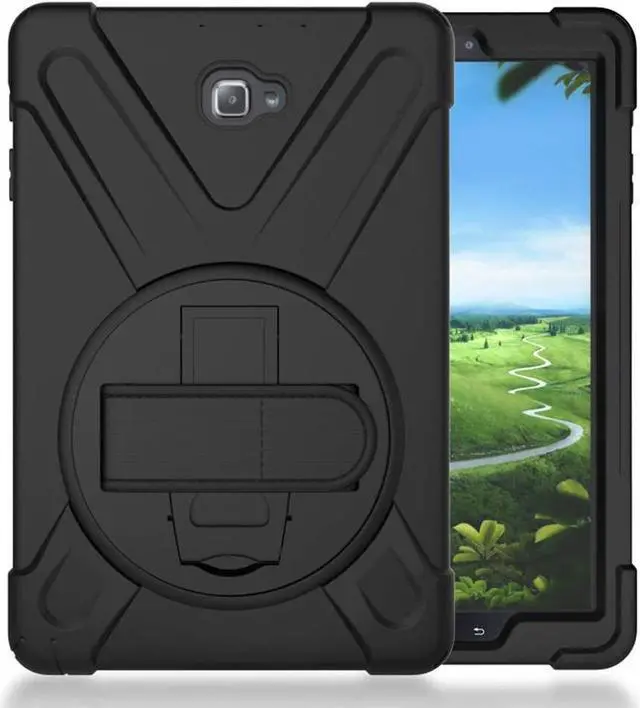 Alt view image 2 of 7 - Galaxy Tab A 10.1 Inch Case by Heavy Duty Shield Rotating Palmstrap Kickstand Shoulder Strap Tempered Glass Screen Protector for Samsung Galaxy Tab A 10.1 P580 SM-P580 (Black)
