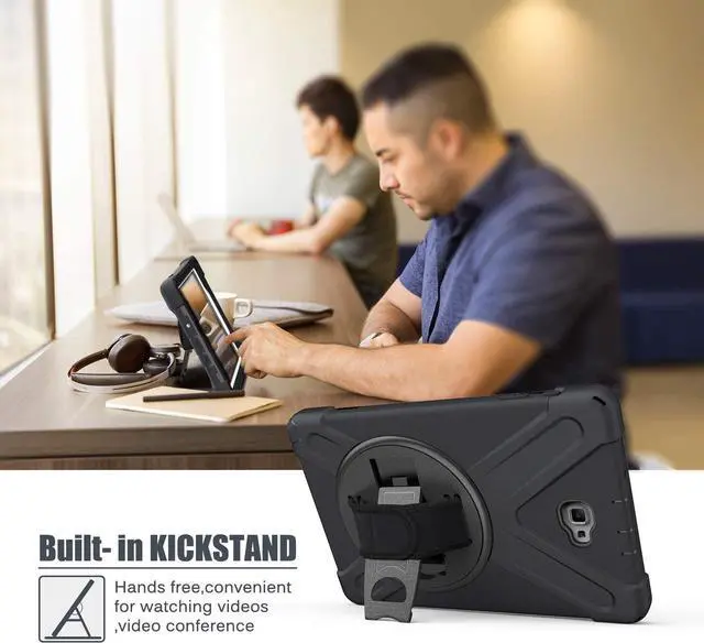 Alt view image 5 of 7 - Galaxy Tab A 10.1 Inch Case by Heavy Duty Shield Rotating Palmstrap Kickstand Shoulder Strap Tempered Glass Screen Protector for Samsung Galaxy Tab A 10.1 P580 SM-P580 (Black)