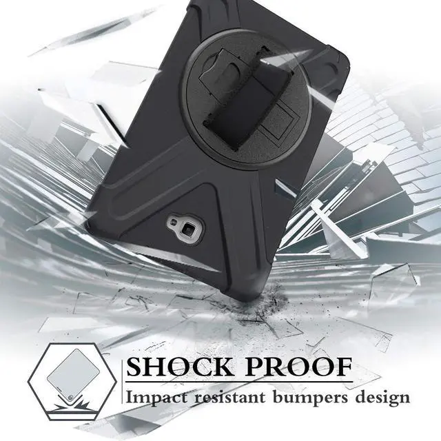 Alt view image 4 of 7 - Galaxy Tab A 10.1 Inch Case by Heavy Duty Shield Rotating Palmstrap Kickstand Shoulder Strap Tempered Glass Screen Protector for Samsung Galaxy Tab A 10.1 P580 SM-P580 (Black)