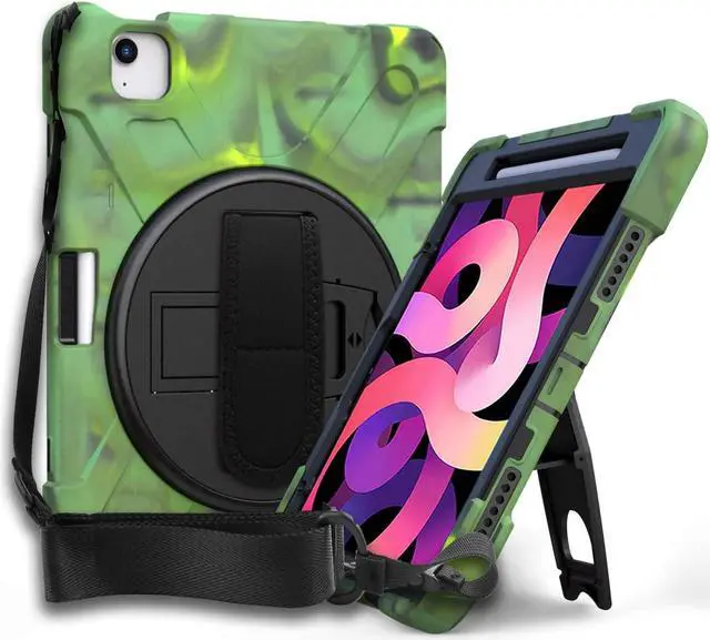 Alt view image 2 of 3 - Shockproof Case Full-Body Heavy Duty Cover Stand with Shatterproof Ceramic Screen Protector for Apple iPad Air 4 10.9 2020 (Camouflage)