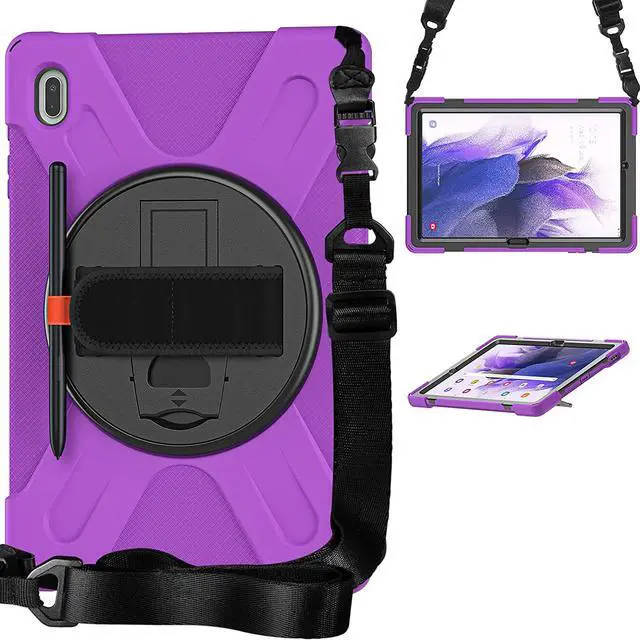 Alt view image 2 of 3 - Galaxy Tab S7 FE SM-T730 Case, Shockproof Heavy Duty Impact Drop Protection Case Cover with Shoulder Strap for Samsung Galaxy Tab S7 FE (2021) T730 (Purple)