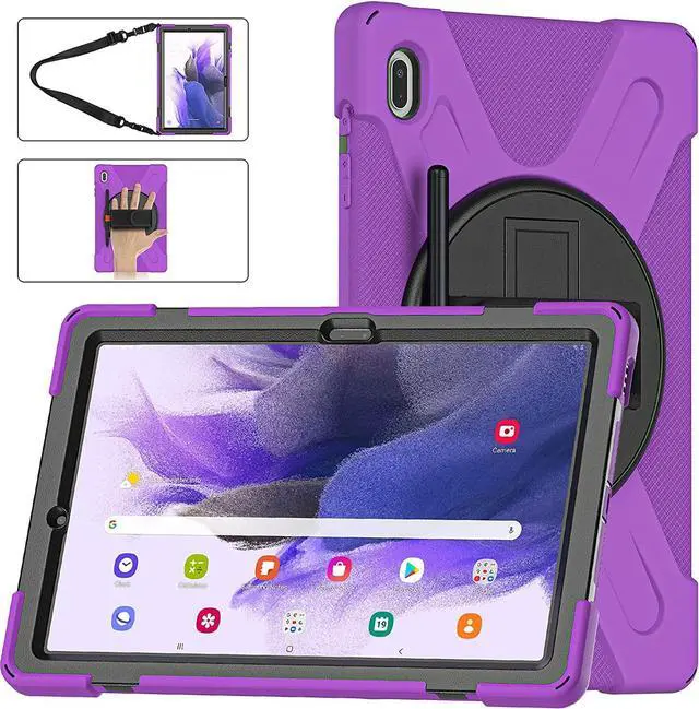 Alt view image 3 of 3 - Galaxy Tab S7 FE SM-T730 Case, Shockproof Heavy Duty Impact Drop Protection Case Cover with Shoulder Strap for Samsung Galaxy Tab S7 FE (2021) T730 (Purple)