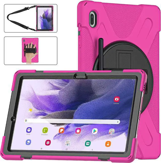 Alt view image 3 of 3 - Galaxy Tab S7 FE SM-T730 Case, Shockproof Heavy Duty Impact Drop Protection Case Cover with Shoulder Strap for Samsung Galaxy Tab S7 FE (2021) T730 (Hot Pink)