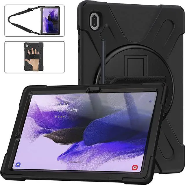 Alt view image 3 of 3 - Galaxy Tab S7 FE SM-T730 Case, Shockproof Heavy Duty Impact Drop Protection Case Cover with Shoulder Strap for Samsung Galaxy Tab S7 FE (2021) T730 (Black)