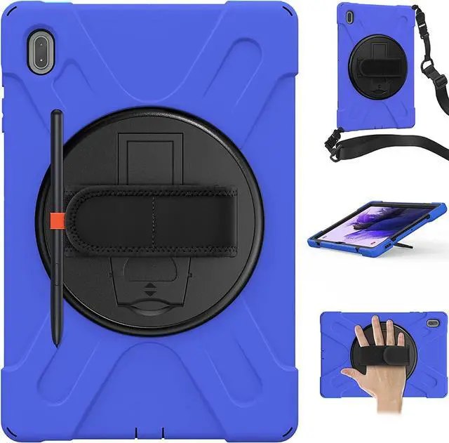 Alt view image 2 of 3 - Galaxy Tab S7 FE SM-T730 Case, Shockproof Heavy Duty Impact Drop Protection Case Cover with Shoulder Strap for Samsung Galaxy Tab S7 FE (2021) T730 (Blue)