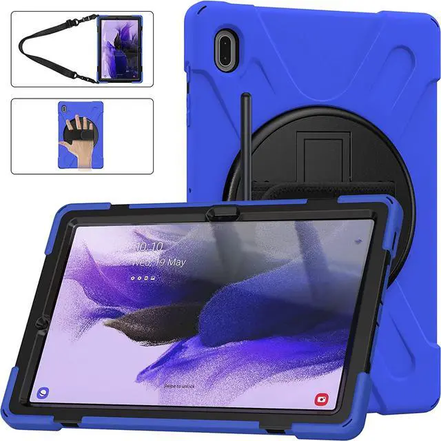Alt view image 3 of 3 - Galaxy Tab S7 FE SM-T730 Case, Shockproof Heavy Duty Impact Drop Protection Case Cover with Shoulder Strap for Samsung Galaxy Tab S7 FE (2021) T730 (Blue)
