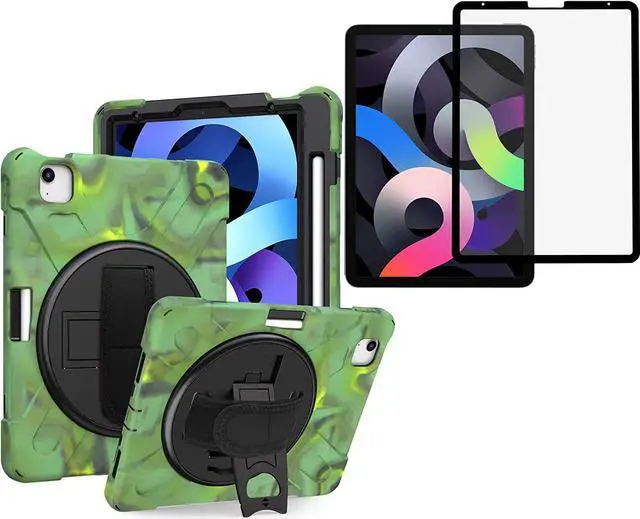 Main image of Shockproof Case Full-Body Heavy Duty Cover Stand with Shatterproof Ceramic Screen Protector for Apple iPad Air 4 10.9 2020 (Camouflage)
