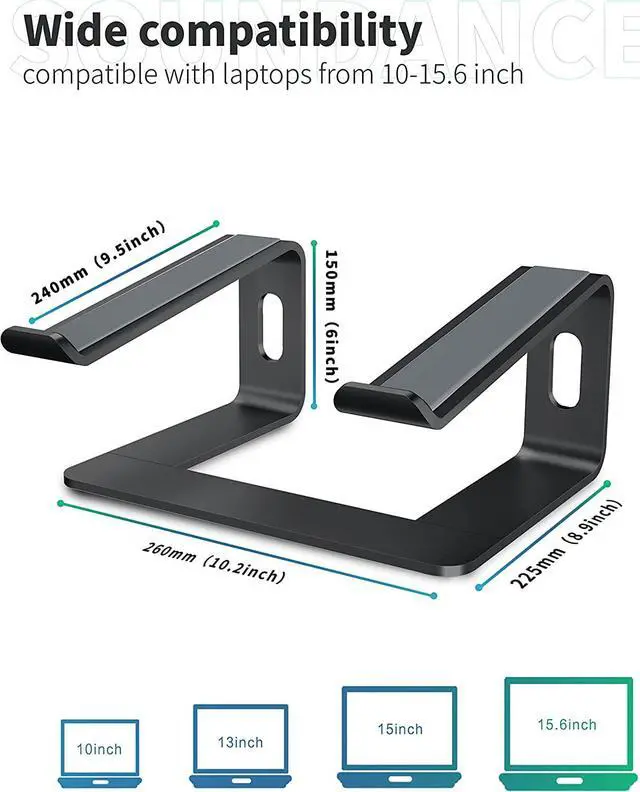 Alt view image 2 of 7 - Laptop Stand, Aluminum Computer Riser, Ergonomic Laptops Elevator for Desk, Metal Holder Compatible with 10 to 15.6 Inches Notebook Computer, Black