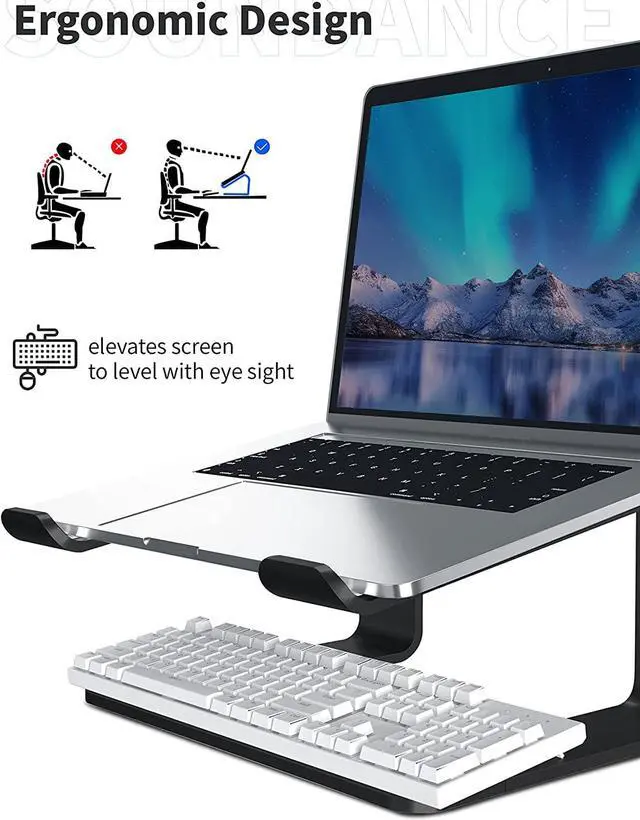 Alt view image 3 of 7 - Laptop Stand, Aluminum Computer Riser, Ergonomic Laptops Elevator for Desk, Metal Holder Compatible with 10 to 15.6 Inches Notebook Computer, Black