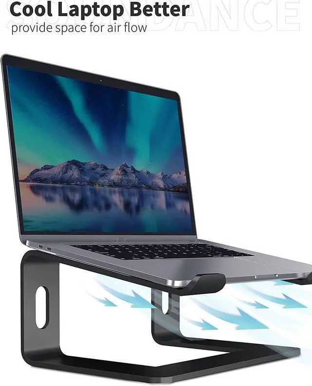 Alt view image 4 of 7 - Laptop Stand, Aluminum Computer Riser, Ergonomic Laptops Elevator for Desk, Metal Holder Compatible with 10 to 15.6 Inches Notebook Computer, Black