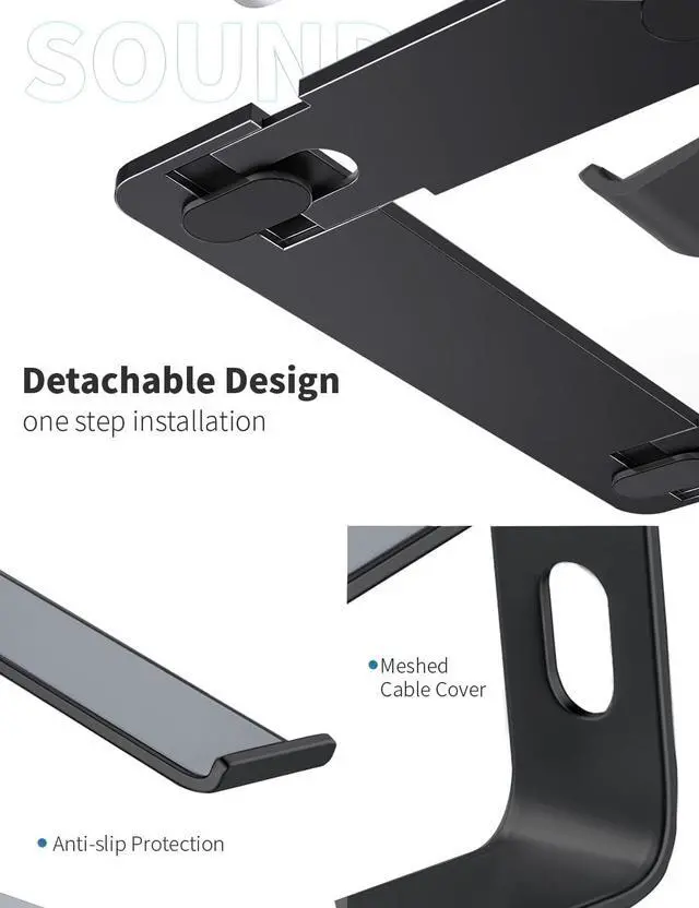 Alt view image 5 of 7 - Laptop Stand, Aluminum Computer Riser, Ergonomic Laptops Elevator for Desk, Metal Holder Compatible with 10 to 15.6 Inches Notebook Computer, Black