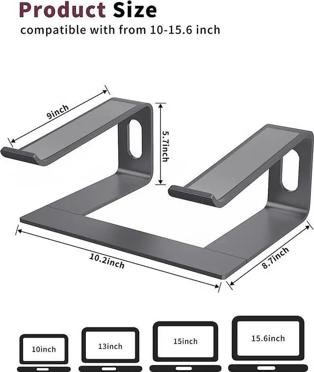 Alt view image 2 of 7 - Laptop Stand for Desk, Aluminum Computer Riser, Ergonomic Notebook Holder, Detachable Metal Laptops Elevator, PC Cooling Mount Support 10 to 15.6 Inches Notebook, Grey