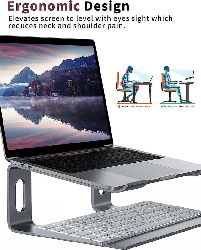 Alt view image 3 of 7 - Laptop Stand for Desk, Aluminum Computer Riser, Ergonomic Notebook Holder, Detachable Metal Laptops Elevator, PC Cooling Mount Support 10 to 15.6 Inches Notebook, Grey