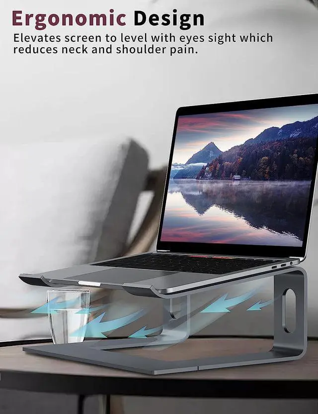 Alt view image 5 of 7 - Laptop Stand for Desk, Aluminum Computer Riser, Ergonomic Notebook Holder, Detachable Metal Laptops Elevator, PC Cooling Mount Support 10 to 15.6 Inches Notebook, Grey