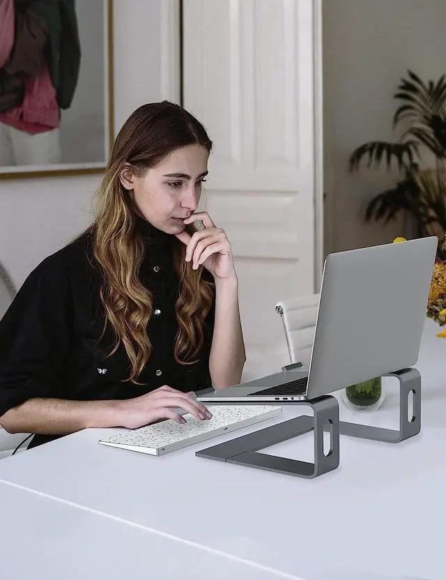 Alt view image 6 of 7 - Laptop Stand for Desk, Aluminum Computer Riser, Ergonomic Notebook Holder, Detachable Metal Laptops Elevator, PC Cooling Mount Support 10 to 15.6 Inches Notebook, Grey