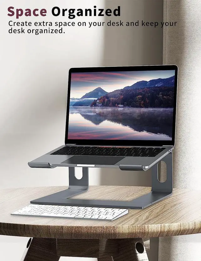 Alt view image 7 of 7 - Laptop Stand for Desk, Aluminum Computer Riser, Ergonomic Notebook Holder, Detachable Metal Laptops Elevator, PC Cooling Mount Support 10 to 15.6 Inches Notebook, Grey
