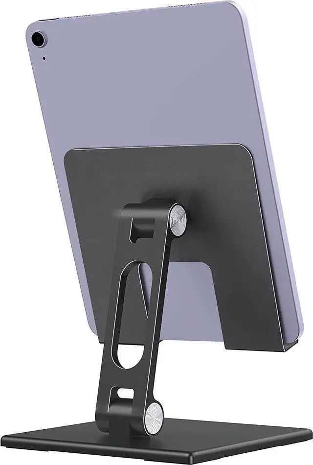 Main image of Tablet Stand for Desk, Stable Tablet Holder with Heavy and Thickened Metal Base for Large Tablet Device, Multi-Angles Adjustable and Foldable, Universal Supports 4-13.3 Inches Tablet, Black