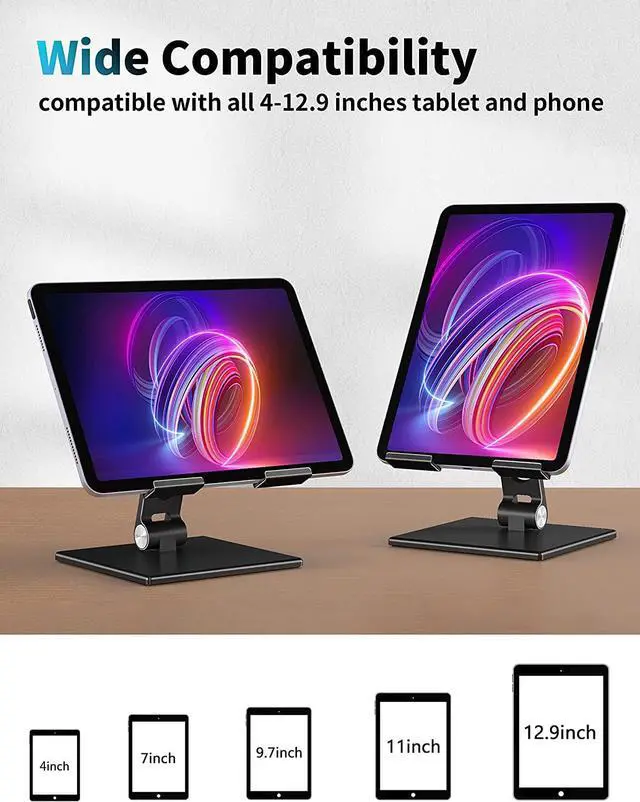 Alt view image 2 of 7 - Tablet Stand for Desk, Stable Tablet Holder with Heavy and Thickened Metal Base for Large Tablet Device, Multi-Angles Adjustable and Foldable, Universal Supports 4-13.3 Inches Tablet, Black