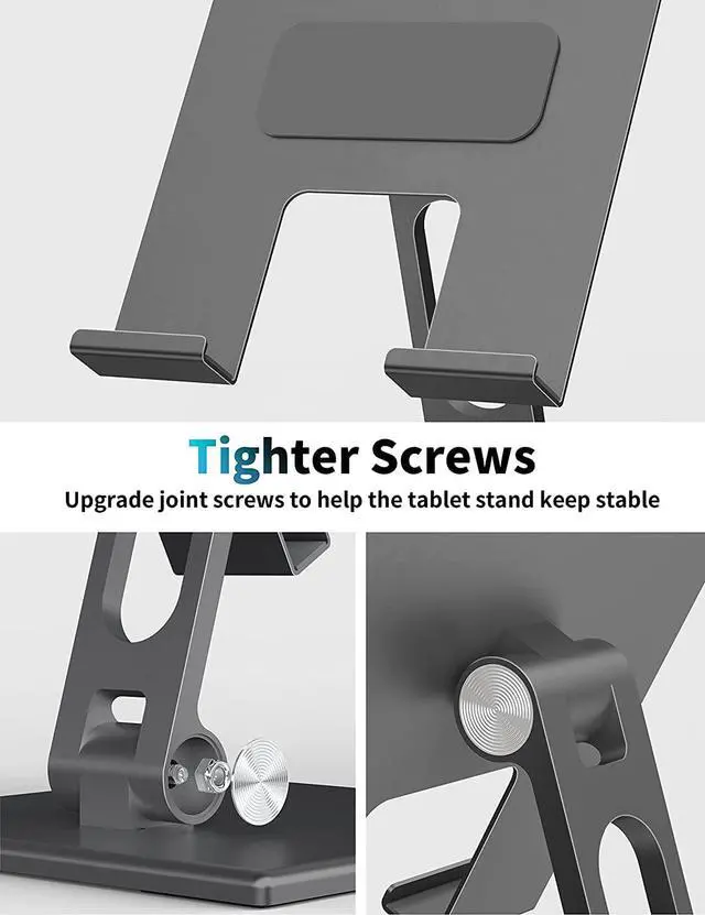 Alt view image 4 of 7 - Tablet Stand for Desk, Stable Tablet Holder with Heavy and Thickened Metal Base for Large Tablet Device, Multi-Angles Adjustable and Foldable, Universal Supports 4-13.3 Inches Tablet, Gray