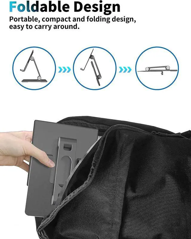 Alt view image 5 of 7 - Tablet Stand for Desk, Stable Tablet Holder with Heavy and Thickened Metal Base for Large Tablet Device, Multi-Angles Adjustable and Foldable, Universal Supports 4-13.3 Inches Tablet, Gray