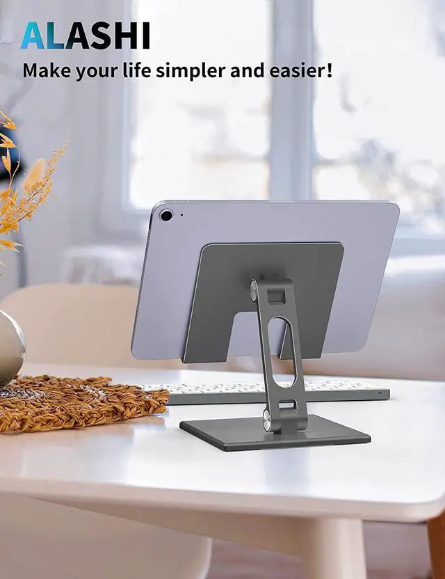 Alt view image 6 of 7 - Tablet Stand for Desk, Stable Tablet Holder with Heavy and Thickened Metal Base for Large Tablet Device, Multi-Angles Adjustable and Foldable, Universal Supports 4-13.3 Inches Tablet, Gray